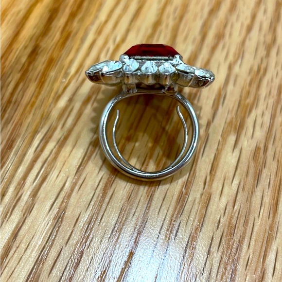 Kenneth Jay Lane Rhodium and Ruby Crystal Rhinestone Ring - Picture 3 of 4